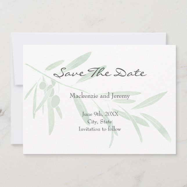 Save The Date Branche d'olive aquarelle (Devant)