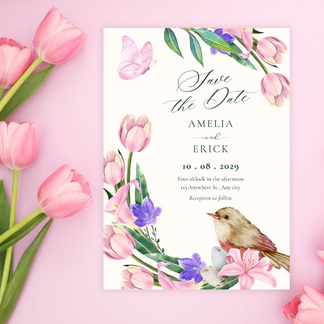 Save The Date branche florale oiseau  (Créateur téléchargé)