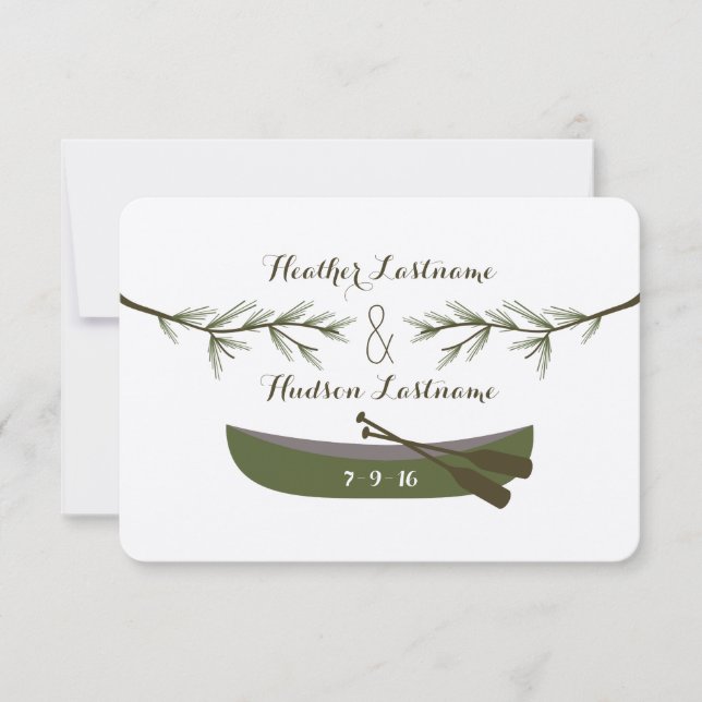 Save The Date Branches à feuillage persistant + Mariage Canoë En (Devant)
