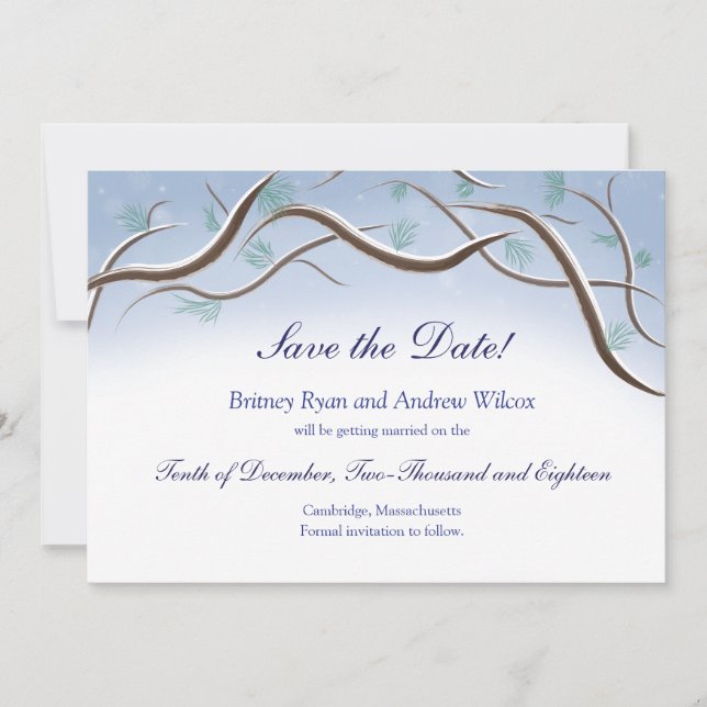 Save The Date Branches de l'arbre des neiges d'hiver Enregistrer (Devant)