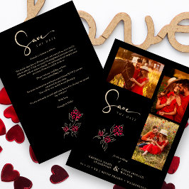 Save The Date Branches dorées romantiques rouges 3 Photos Collag