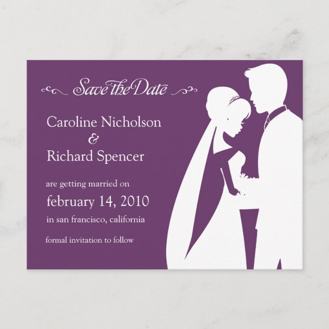 Save the Date Bride & Groom Plum Hochzeit Postkart Ankündigungspostkarte (Vorderseite)
