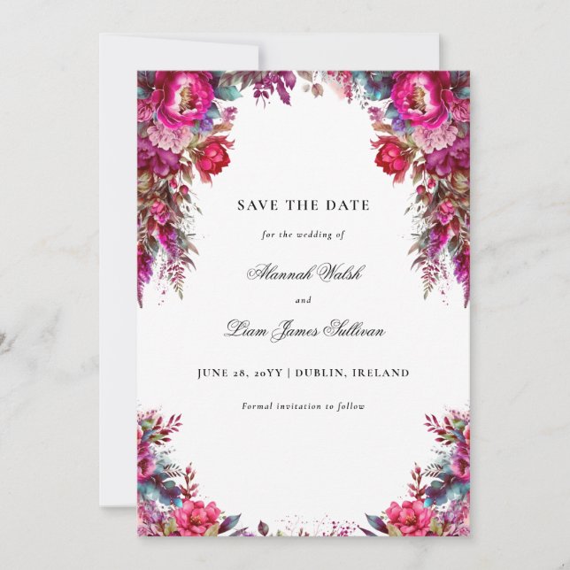 Save The Date Bright Bold Magenta Floral & Mariage photo (Devant)
