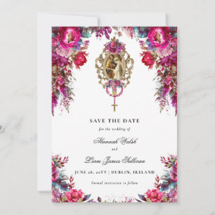 Save The Date Bright Bold Magenta Floral & Mariage photo