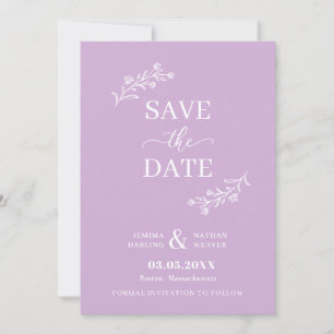 Save The Date Brindilles florales violettes blanches à main