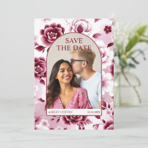 Save The Date Brochure florale bordeaux, aquarelle photo