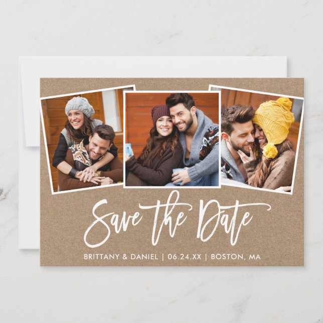 Save The Date Brosse moderne Script 3 Collage photo Kraft (Devant)