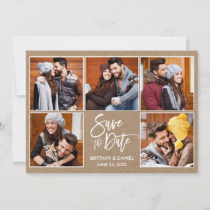 Save The Date Brosse moderne Script 5 Photo Kraft