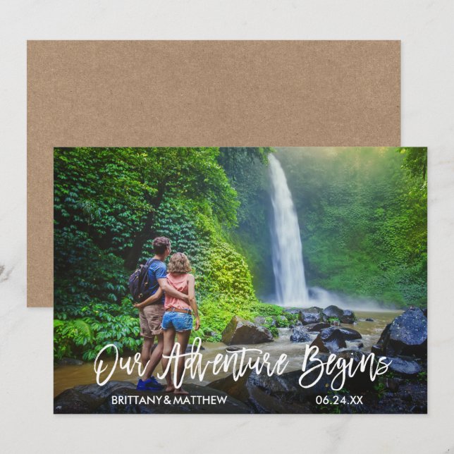 Save The Date Brosse moderne Script Kraft Notre aventure commenc (Devant / Derrière)