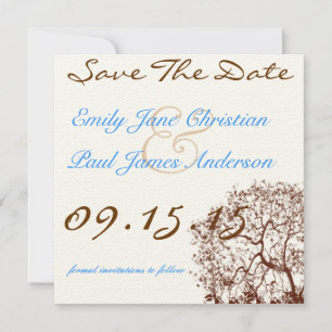 Save The Date Brown Arbre Bright Blue Police Enregistrer la date