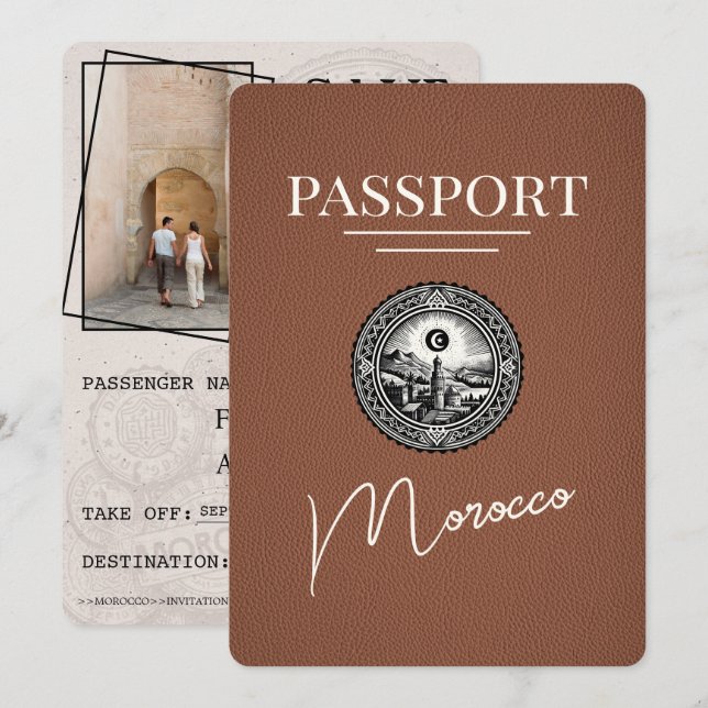 Save The Date Brown Maroc Passeport Enregistrer La Date (Devant / Derrière)