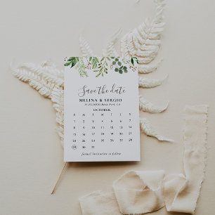 Save The Date Brown minimaliste Feuille verte Enregistrer le cal