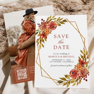 Save The Date Brûlé Orange Floral Gold Frame Mariage de automne 