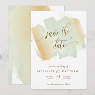 Save The Date Brush vert et jaune, Mariage minimal