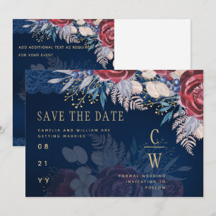 Save The Date Budget Burgundy Blue Floral dentelle Mariage SAVE 