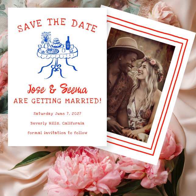 Save The Date Buffet Dîner Table Main Drate Cute Photo personnal (Buffet Dinner Table Hand Drawn Cute Custom Photo Save The Date
)