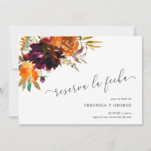 Save The Date Burange Orange Bourgogne Chute Florale Mariage Esp