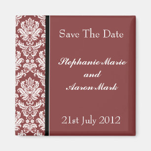 Save the Date - Burgund Classic Damask Magnet