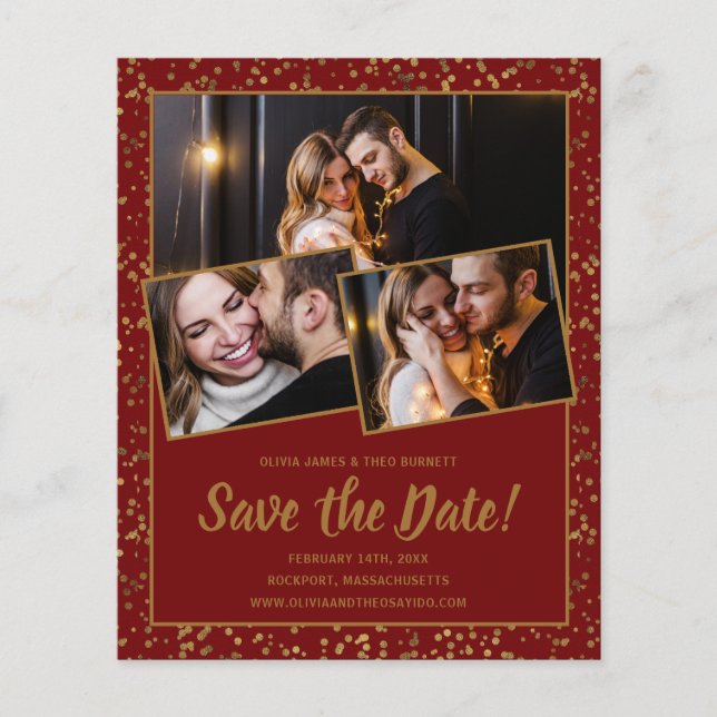 Save the Date Burgund Gold 3 Foto (Vorderseite)