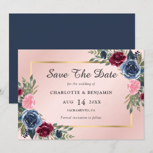 Save The Date Burgundy Bleu Bleu Or Floral Mariage