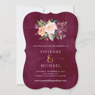 Save The Date Burgundy Blush Fleurs mariage à retenir