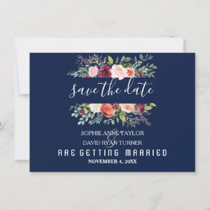 Save The Date Burgundy Blush Floral Frame Dark Blu Enregistrer L