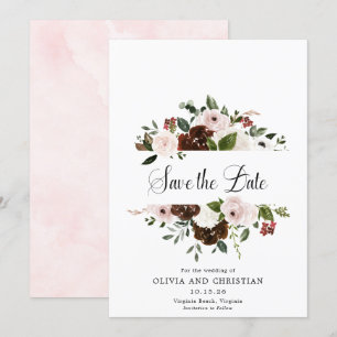 Save The Date Burgundy Blush Floral Moderne Calligraphie