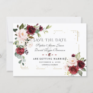 Save The Date Burgundy Blush Floral Parties scintillant  d'or Ma