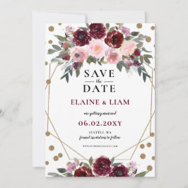 Save The Date Burgundy Blush Gold Floral Mariage Enregistrer T
