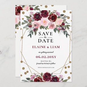 Save The Date Burgundy Blush Gold Floral Mariage Enregistrer T