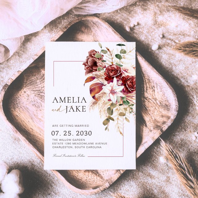 Save The Date Burgundy & Blush Modern Floral (Créateur téléchargé)