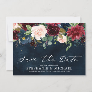 Save The Date Burgundy Blush Navy Bleu Botanique Floral Mariage