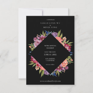 Save The Date Burgundy Blush Tropical Floral Mariage - Noir