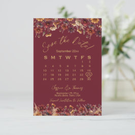 Save The Date Burgundy Boho Chic Wildflowers Wedding Calendar