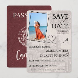 Save The Date Burgundy Cancun Passeport Enregistrer La Date