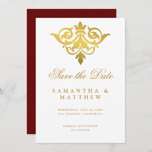 Save The Date Burgundy Gold Damask Mariage Indien Enregistrer La