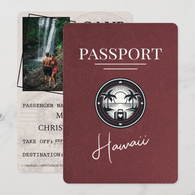 Save The Date Burgundy Hawaii Passeport Enregistrer La Date (Devant / Derrière)