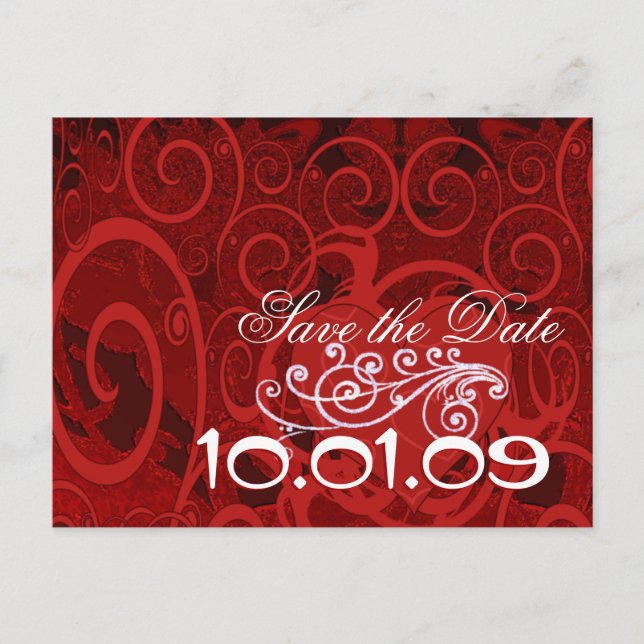 Save the Date Burgundy Hearts - Ankündigungspostkarte (Vorderseite)