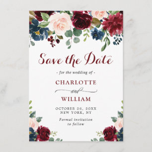 Save The Date Burgundy Marine Bleu Aquarelle Bleu Mariage Floral