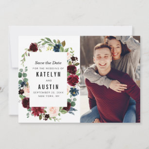 Save The Date burgundy marine bleu fleurs photo enregistrer la d