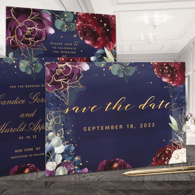Save The Date Burgundy Marine Gold Garden Mariage Enregistrer La (Créateur téléchargé)