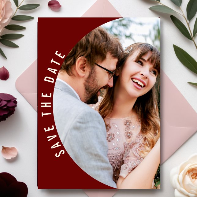 Save The Date Burgundy Maroon Photo Elégant Mariage de automne F (Créateur téléchargé)
