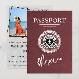 Save The Date Burgundy Mexique Passeport Enregistrer La Date