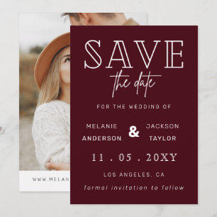 Save The Date Burgundy Moderne Calligraphie Photo Enregistrer La