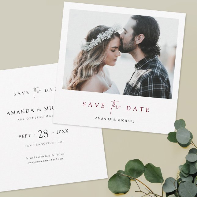 Save The Date Burgundy moderne Script photo mariage Enregistrer  (Créateur téléchargé)