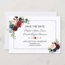 Save The Date Burgundy Navy Blue Floral Frame Enregistrer La Dat