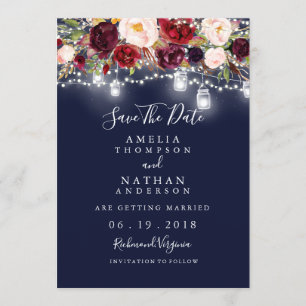Save The Date Burgundy Navy Lumières Florales Mariage Enregistre
