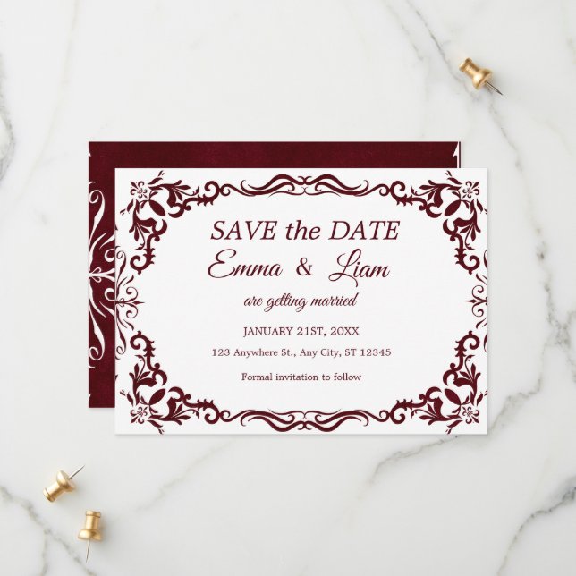 Save The Date Burgundy Papel Picado Mexican Wedding  (Devant/Arrière en situation)