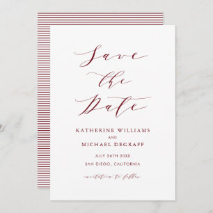 Save The Date Burgundy Red Minimalist Dainty Script