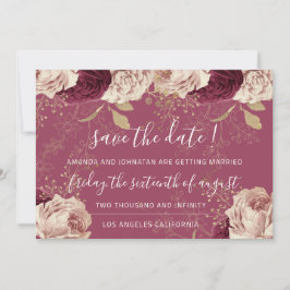 Save the Date Burgundy Rose Pink Roses Marsala